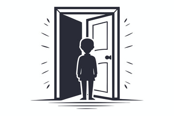 Fototapeta premium Silhouette Person in Doorway, Open Doorway, Hope, Light, Opportunity, Minimalist Style