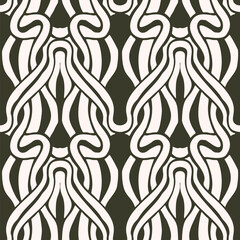 Monochrome seamless pattern with intertwined ornament in retro style. Vector illustration.