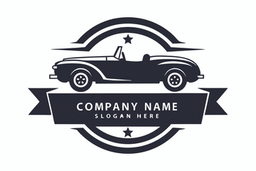Retro Car Silhouette with Ribbon, Stars Black and White, Classic Vehicle