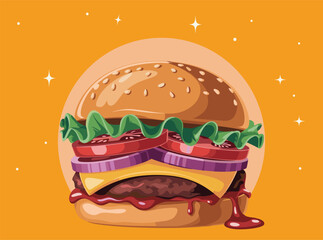 Burger Vector Illustration for Fast Food Design, Fast Food Burger Icon Vector Illustration, Cheeseburger Vector for Restaurant Branding, Burger Logo Vector for Food Business