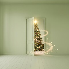 Decorated Christmas tree with twinkling lights  