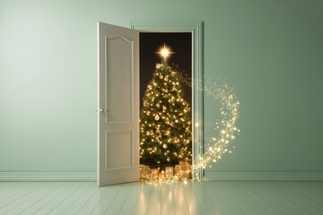 Decorated Christmas tree with twinkling lights  concept of Christmas is coming