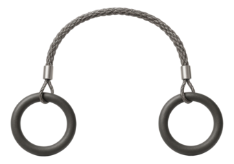 Braided wire saw with ring handles for camping and survival use.