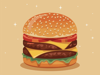 Burger Vector Illustration for Fast Food Design, Fast Food Burger Icon Vector Illustration, Cheeseburger Vector for Restaurant Branding, Burger Logo Vector for Food Business