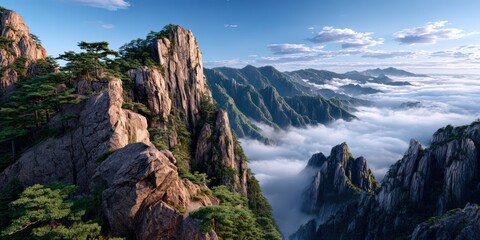 Majestic Mountains With Sea of Clouds at Sunrise