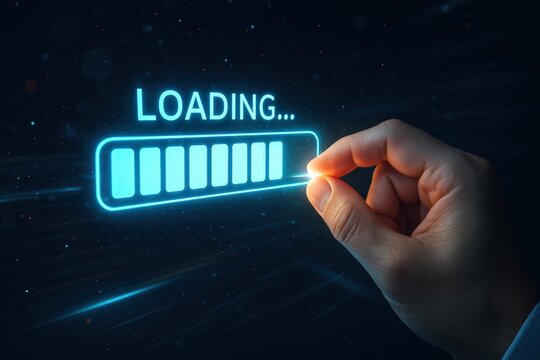 Hand Loading Digital Progress Bar With Futuristic Glow - Powered by Adobe