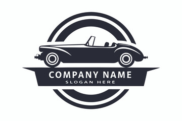 Obraz premium Dark Classic Car Silhouette Badge Vintage Vehicle Icon with Curved Lines Element Design