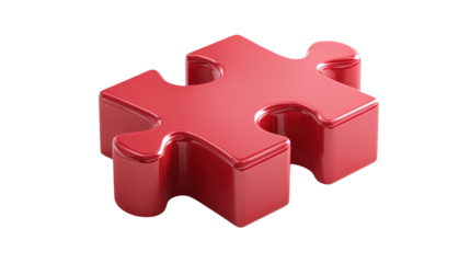 Glossy red 3D puzzle piece icon for problem solving and logic game concepts.

