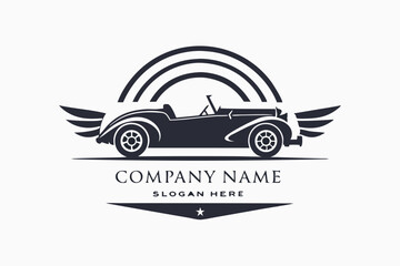 Obraz premium Black Retro Car Logo with Wings and Three Arches Over, Company Tagline Below