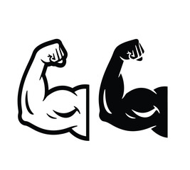 A striking black and white illustration depicts two powerfully flexed biceps symbolizing strength fitness and physical prowess presented in a graphic style