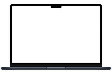 Midnight laptop or ultrabook template for mockup. No background. Empty screen. Only frames. png. Front view. Opened laptop lid