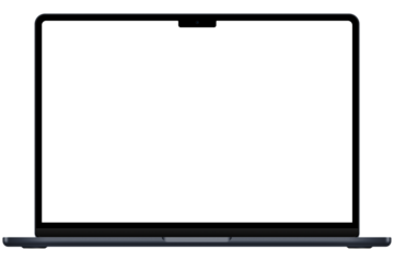 Midnight laptop or ultrabook template for mockup. No background. Empty screen. Only frames. png. Front view. Opened laptop lid