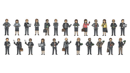 group of Hand drawn doodle art for business people illustration vector art 