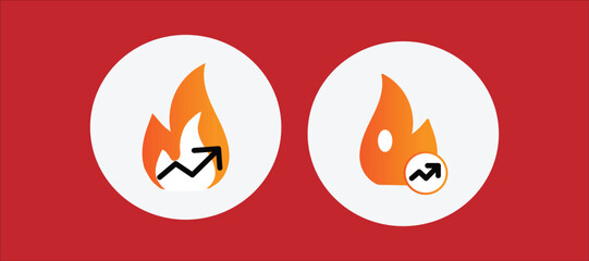 trending glyph icon solid fire and up arrow icon representing viral growth ,hot trend