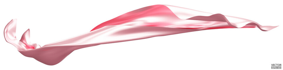 Flying light pink silk textile fabric flag background. Smooth elegant pink Satin Isolated on white Background for grand opening ceremony. Pink curtain. 3d vector illustration