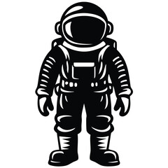 Cartoon Astronaut Standing in Space Suit with Hands on Hips Minimalist Style