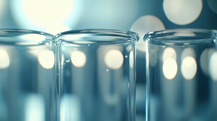 Close up of transparent laboratory tubes with bokeh background