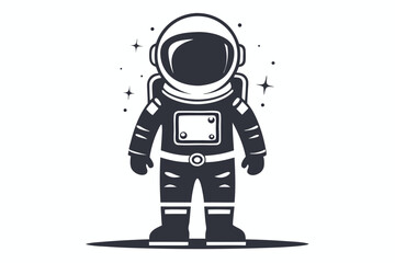 Bold Monochrome Astronaut on White Backdrop, Starry Space Theme, Isolated