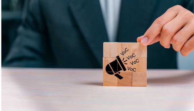 Voice of the customer (VoC), marketing concept. Customer's feedback experiences and expectations. Increased customer satisfaction and loyalty by listening to VoC for product and service improment.