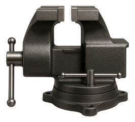 Durable cast iron bench vise with a swivel base for metalworking tasks.