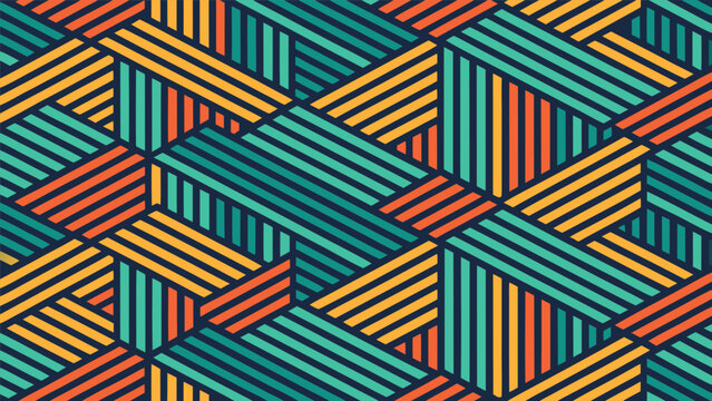 Bright geometric seamless vector pattern with colorful diagonal lines and artistic, modern design for creative wallpaper, fabric and textiles