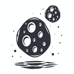 Vintage Celestial Moon Face with Stars, Black and White Graphic, Isolated Silhouette