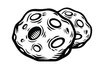 Two Moonlike Globules Isolated With Outlines, Craters, Textured Surfaces and a Gaping Hole