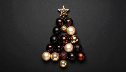 Elegant Minimal Christmas Tree Concept; Dark Neutral Ornaments on Dark Background
