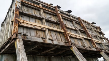 Dilapidated Wooden Shipping Container Showing Age and Corrosion