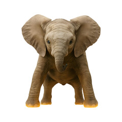 Obraz premium A curious baby elephant calf stands isolated against a dark background, looking forward isolated on transparent background