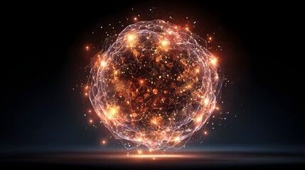 Luminous abstract sphere composed of interconnected nodes glows intensely against a dark background