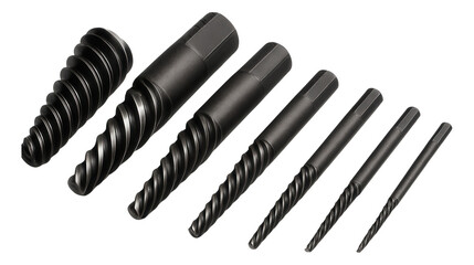 Spiral flute screw extractor set for maintenance technicians' tools.