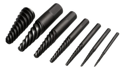 Spiral flute screw extractor set for maintenance technicians' tools.