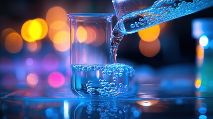 Electrophoresis buffer solution being poured into a beaker
