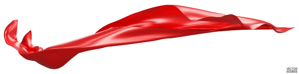 Flying red silk textile fabric flag background. Smooth elegant red Satin Isolated on white Background for grand opening ceremony.