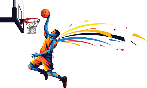 Basketball Dunk Action Illustration &ndash; Professional Slam Dunk Sports Vector Art, Athlete Motion Scene