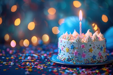 a birthday banner, with festive decorations as the background