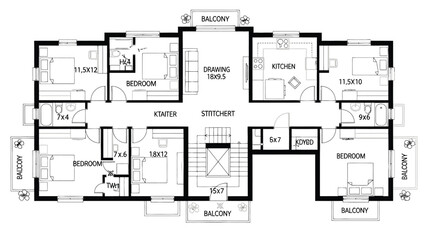 Detailed floor plan of a spacious home with multiple bedrooms and balconies