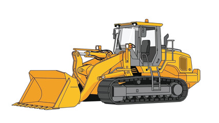 Fototapeta premium Illustration of a yellow front loader construction vehicle on black tracks