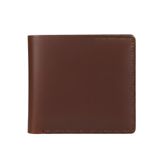 A sleek, minimalist brown leather wallet, closed and empty, showcasing its elegant texture and fine stitching, isolated on a transparent background for product display and e-commerce.