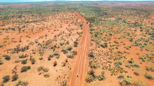 Driving across the country in Australian desert outback