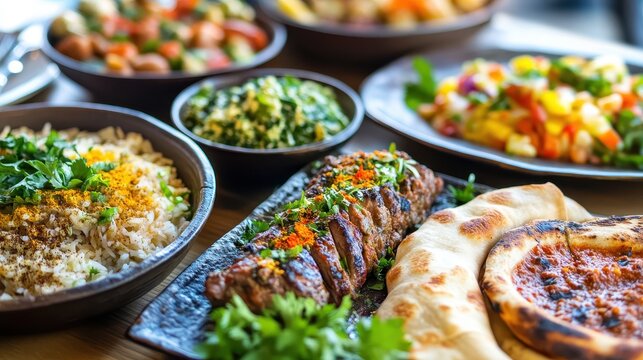 Delicious cooked food dishes served on a family dinner table