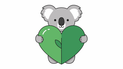 Cute Koala Holding Green Heart.