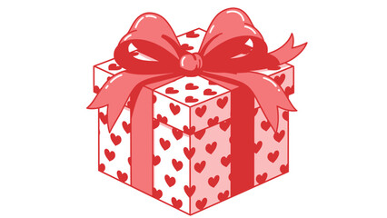 Gift box with red hearts and bow.