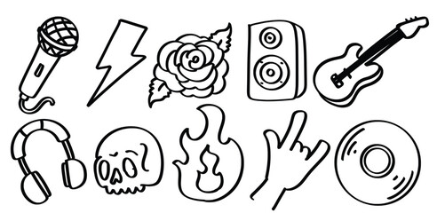 Set of hand drawn punk music theme Isolated Vector