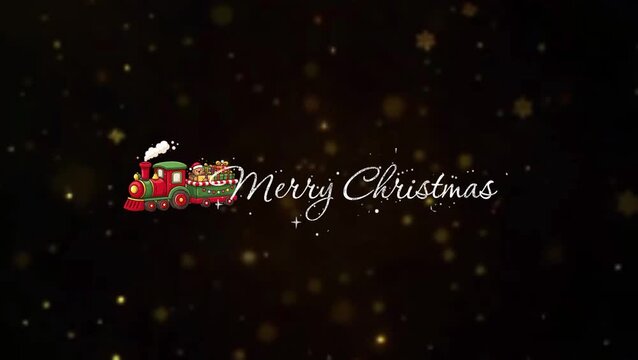 ​Sparkling Christmas Background with Animated Text and Red Steam Engine Train