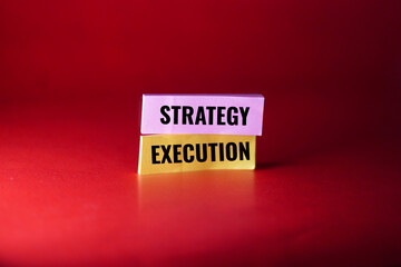 Business Strategy with Stickers on Red Gradient Background. Strategic Planning concepts