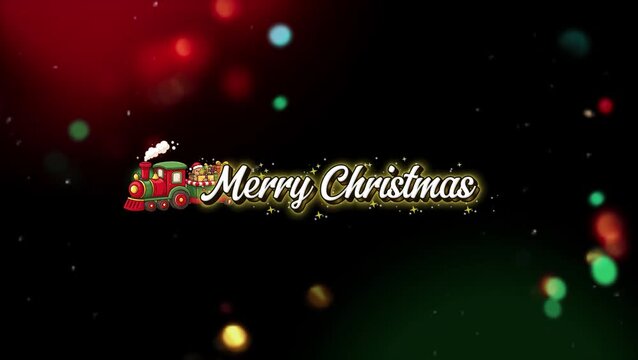 ​Sparkling Christmas Background with Animated Text and Red Steam Engine Train