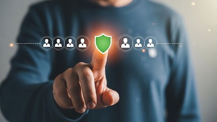 A person interacting with a digital interface to activate a security shield for network protection and data privacy online