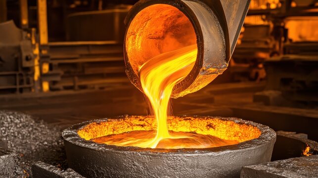 Molten metal pouring into furnace industrial manufacturing process - Powered by Adobe